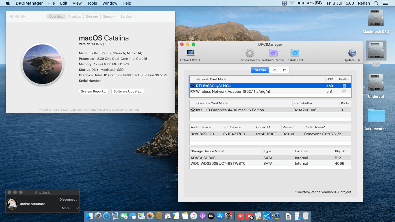 Success Hackintosh macOS Catalina 10.15.5 Build 19F96 at Asus A455LD-WX104D